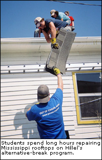 Students spend long hours repairing Mississippi rooftops on Hillel's alternative-break program.